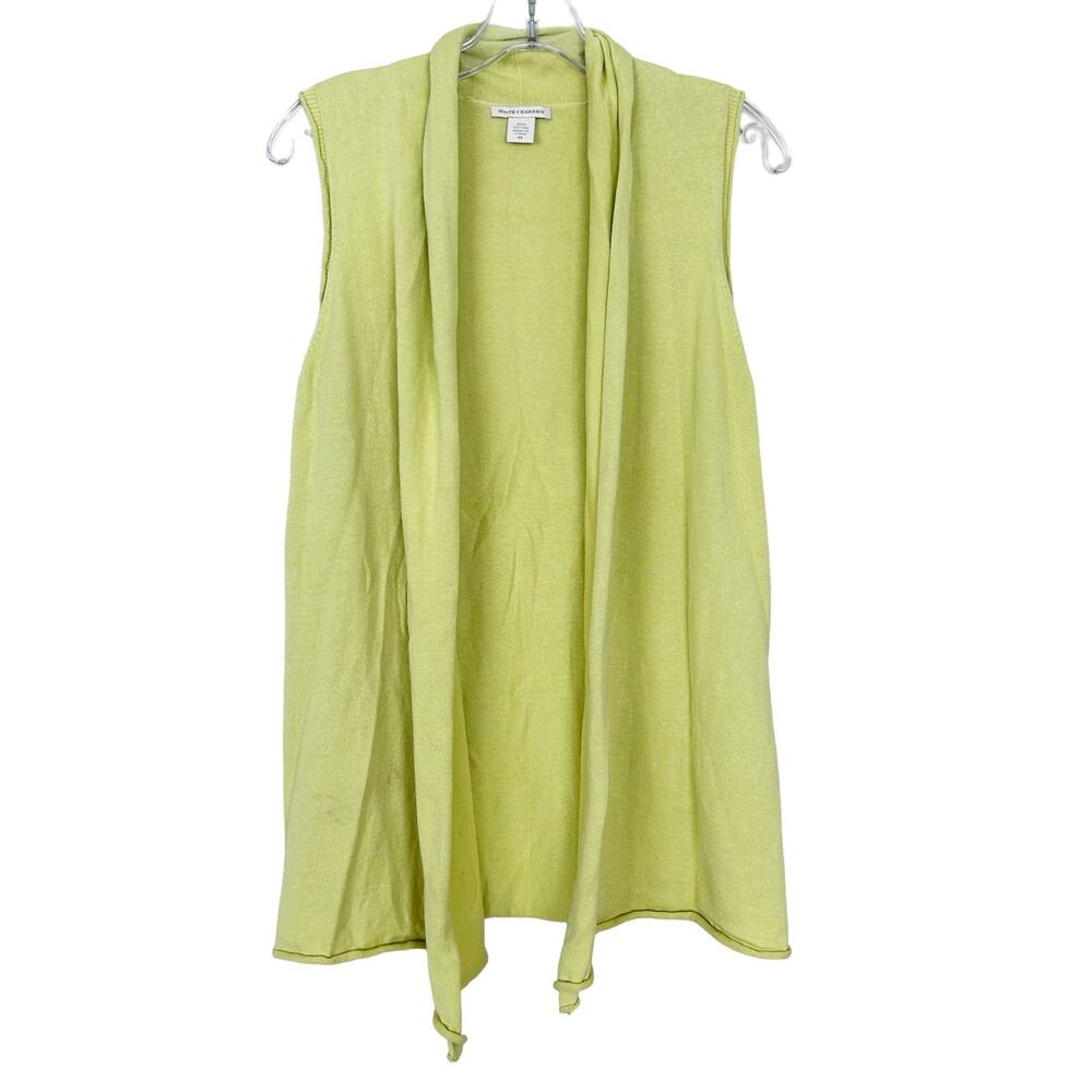 White + Warren Yellow Sleeveless Cardigan Vest Sz M